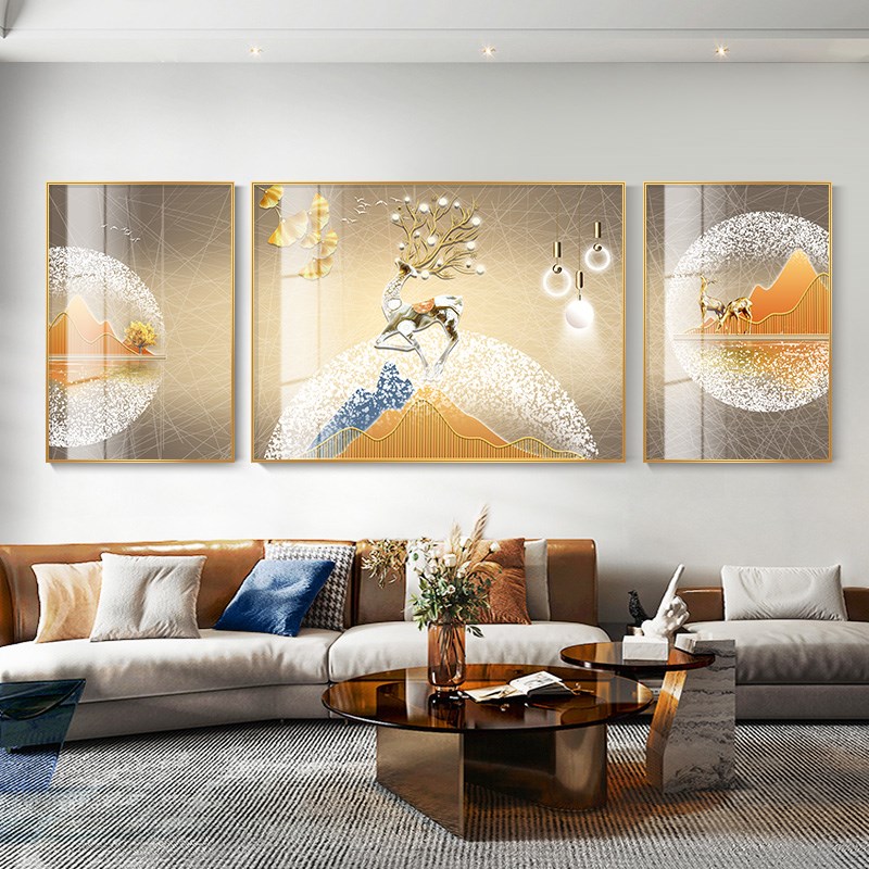 速发厅象沙发背画墙三联景高档大气轻奢风客抽挂画立体晶瓷装饰画