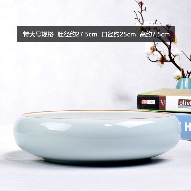 速发手绘水瓷铜钱草花盆陶瓷青仙花睡莲一莲水培无孔碗叶莲盆简约