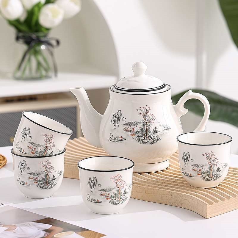 速发陶瓷壶壶办茶室家用套装水公小清新过滤壶酒店餐厅用茶壶茶杯