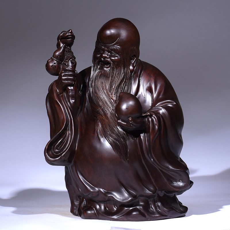速发黑檀木雕刻老寿星公摆件家居装饰红木工艺品生日祝寿贺寿新居