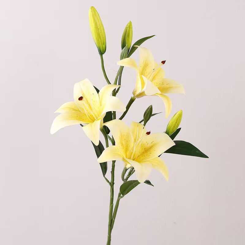速发手感仿真百合花高档假花可水洗单支室内客厅餐桌塑料插花装饰