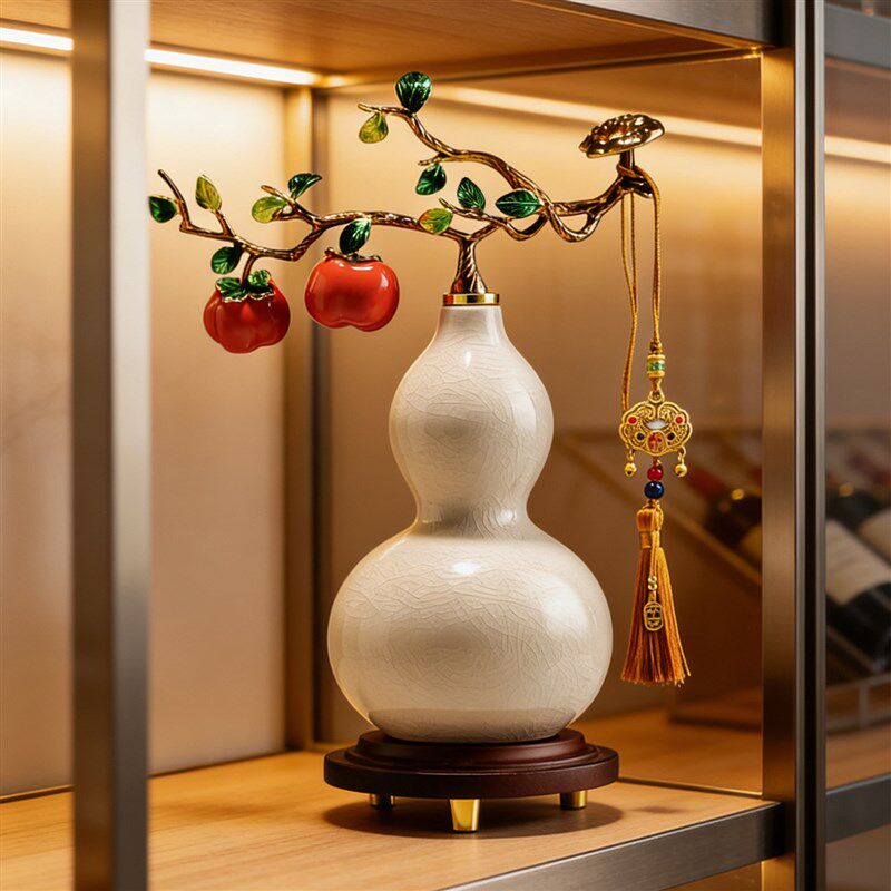 速发陶瓷葫芦摆件家居酒柜装饰品客厅工艺品柿子挂件流苏吊坠乔迁