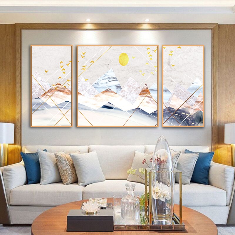速发客厅装饰画沙公背景墙式联画挂画新中三抽象发财树办发室壁画