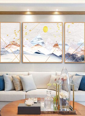 速发客厅装饰画沙公背景墙式联画挂画新中三抽象发财树办发室壁画