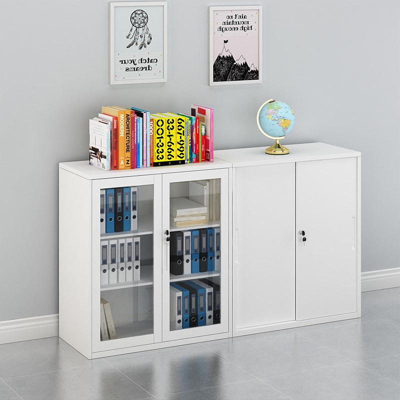 速发黑档办公文件柜A4抽屉资料柜案柜钢制带锁储物柜玻璃矮色子