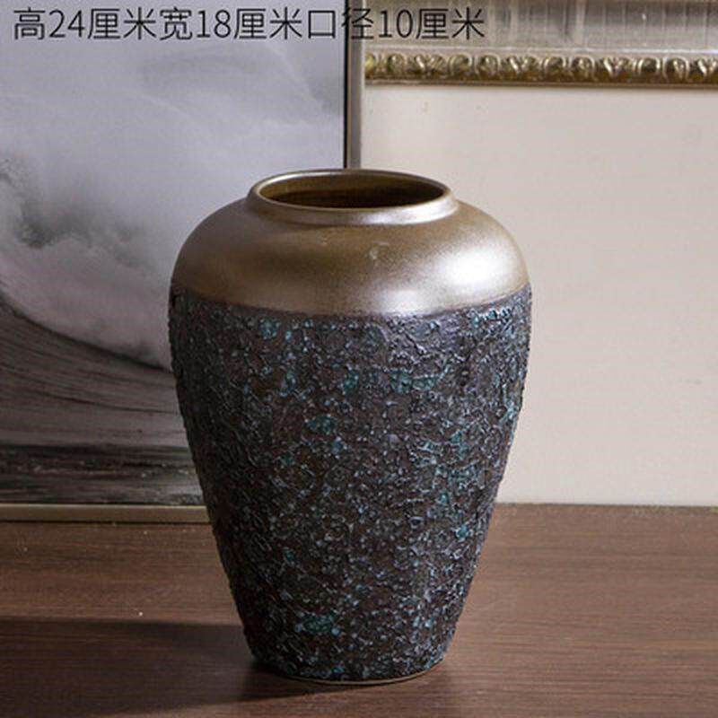 速发景德镇陶瓷花瓶粗陶干花插花做旧土陶罐花盆复古软装饰品客厅