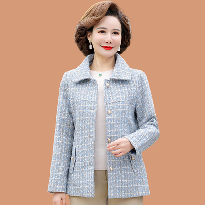 速发外妈装春妈套洋气中老年春秋装新款毛呢上衣中年士