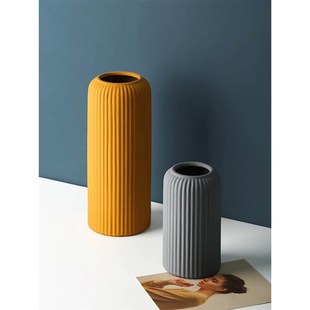 速发LIV陶T简约柱创瓷花瓶客厅E意干花装 饰摆设插花摆件