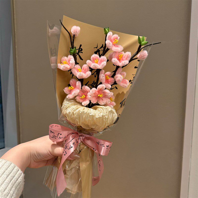 速发8神节桃花花束成品扭扭棒手工材料包送客户活动节日礼物花