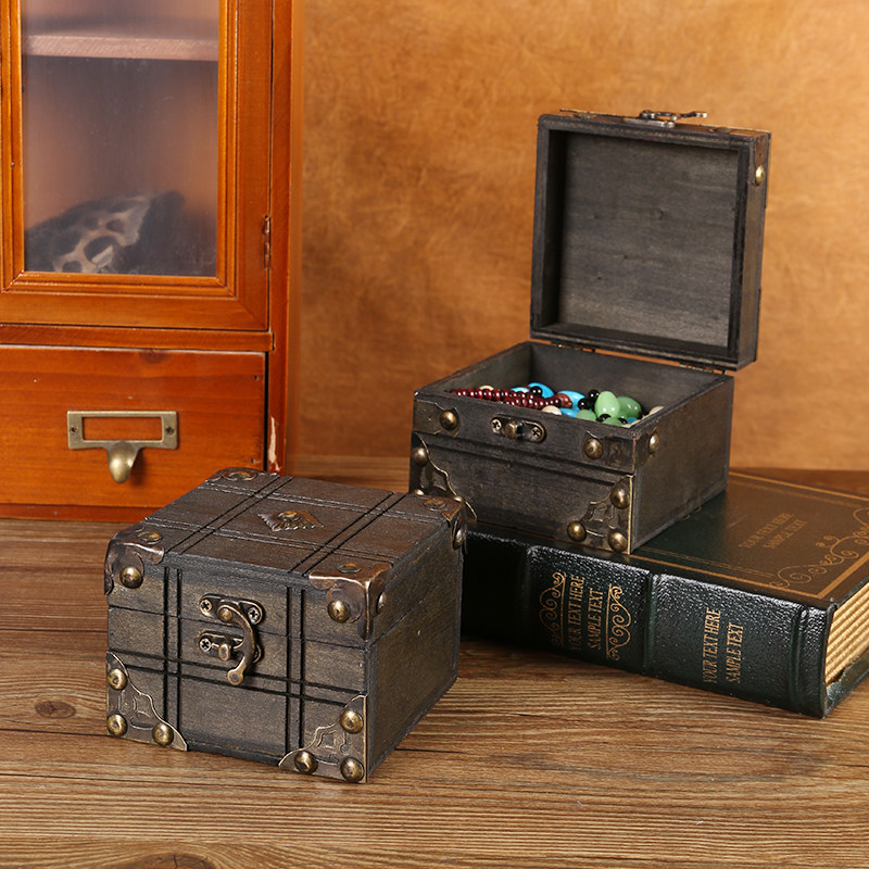 速发复古收旧木匣子饰品做纳盒带锁首饰盒珠宝包装收密码盒盒藏盒