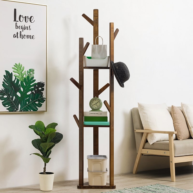 速发厅家用衣服收纳约物架衣架子落地简简客置易衣帽架实木卧室挂