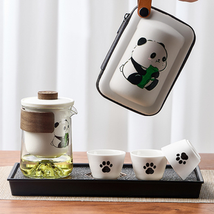 速发熊猫功夫茶具神杯套装便携式旅行茶具小茶龙泡茶壶快客杯茶具