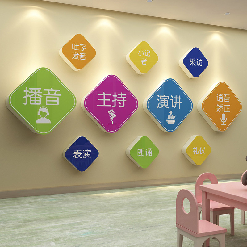 速发口才教室环创布置装饰小主音人播持少儿舞台贴训机构文化墙面图片