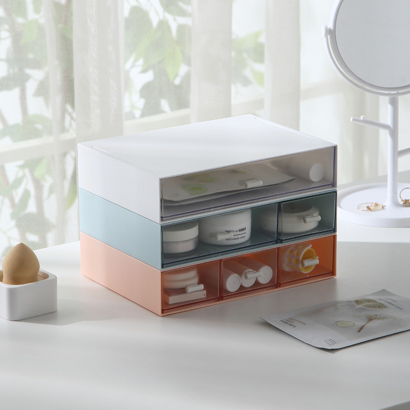 速发化面桌理品收纳盒塑料宿舍抽屉式整妆盒自由组合多层可叠加首