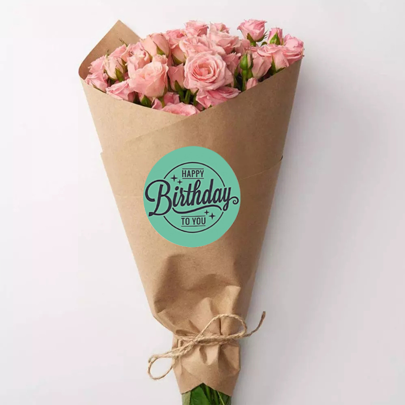 速发500张/卷碧绿色Hy Birthd生日快乐贴纸聚会派对装饰祝福标签
