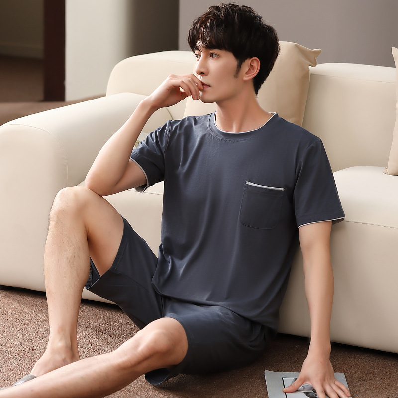 粘纤棉睡衣男士夏季薄款短袖短裤套头家居服加大码套装 XXXXL RC