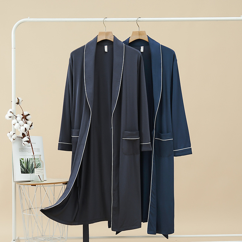 亦绚浴袍男长袖长款春秋薄款男睡袍粘纤棉棉睡衣浴衣XXXXL大码 RC