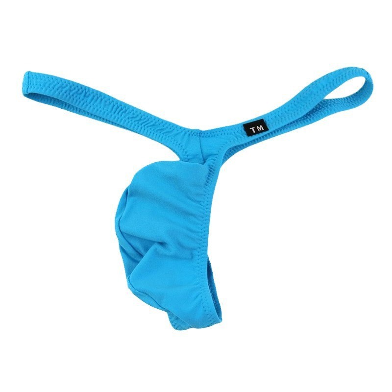 男士冰丝面料u凸中性大小囊袋性感低腰男式丁字t裤头内裤衩