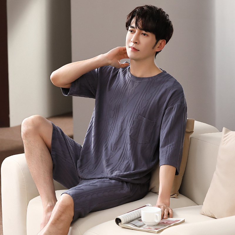 睡衣夏季纯棉短袖短裤男款薄款爽棉加肥加大 XXXXL家居服套装 RR