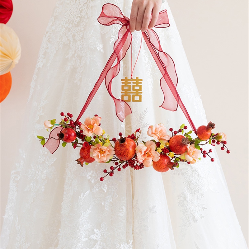 ins结婚布置婚房装饰品客厅卧室大门挂饰婚礼喜字花环背景墙挂件