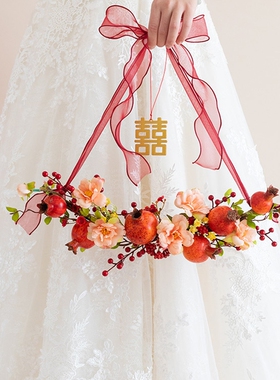 ins结婚布置婚房装饰品客厅卧室大门挂饰婚礼喜字花环背景墙挂件
