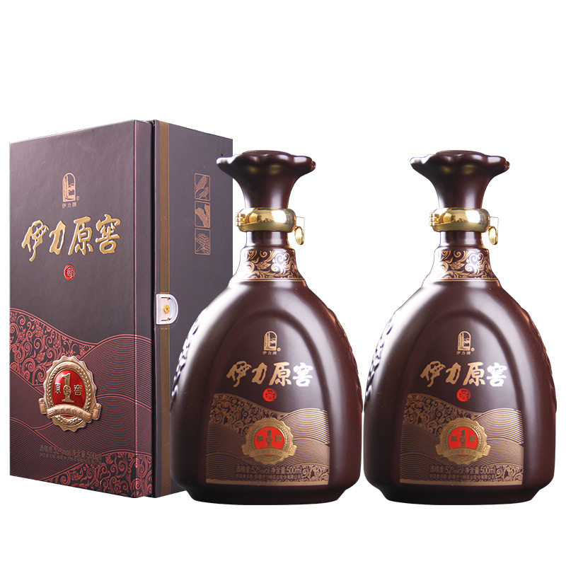 新疆国产伊力特原窖1号浓香型白酒高度52度500ml*2瓶礼盒装正品