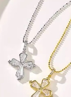 银镀18K金轻奢十字架剑形钻项链