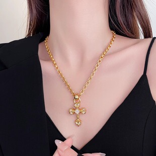 美国克罗家火焰十字架大号吊坠925纯银镀22k金项链男女轻奢高级感