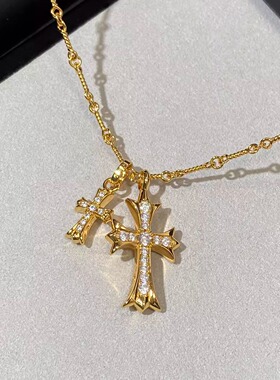镀22K欧阳娜娜同款双十字架项链