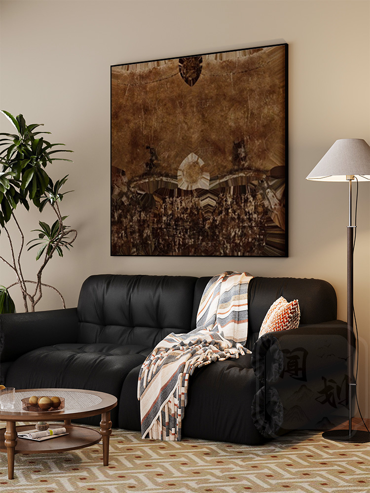 侘寂中古风定制挂画客餐厅方形装饰画卧室床头背景壁画玄关柜摆画图片