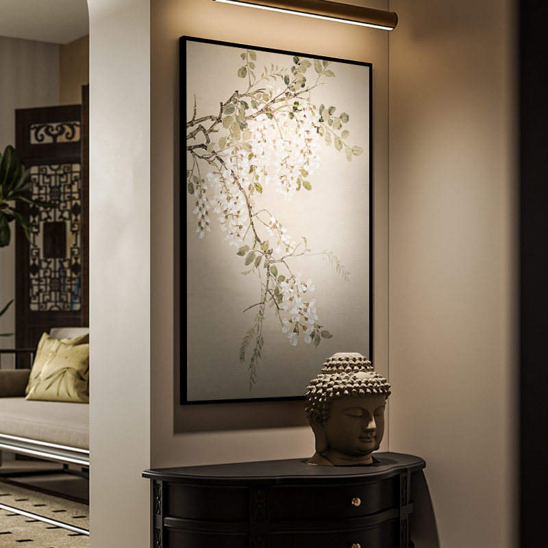 新中式挂画宋氏美学桃花装饰画客厅玄关铝合金书房背景墙竖版壁画