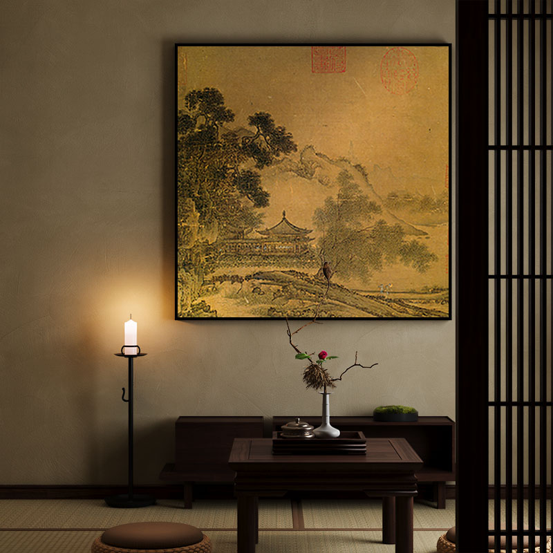 荷亭消夏图》新中式古典装饰画客厅背景墙方形壁画可定制走廊挂画图片