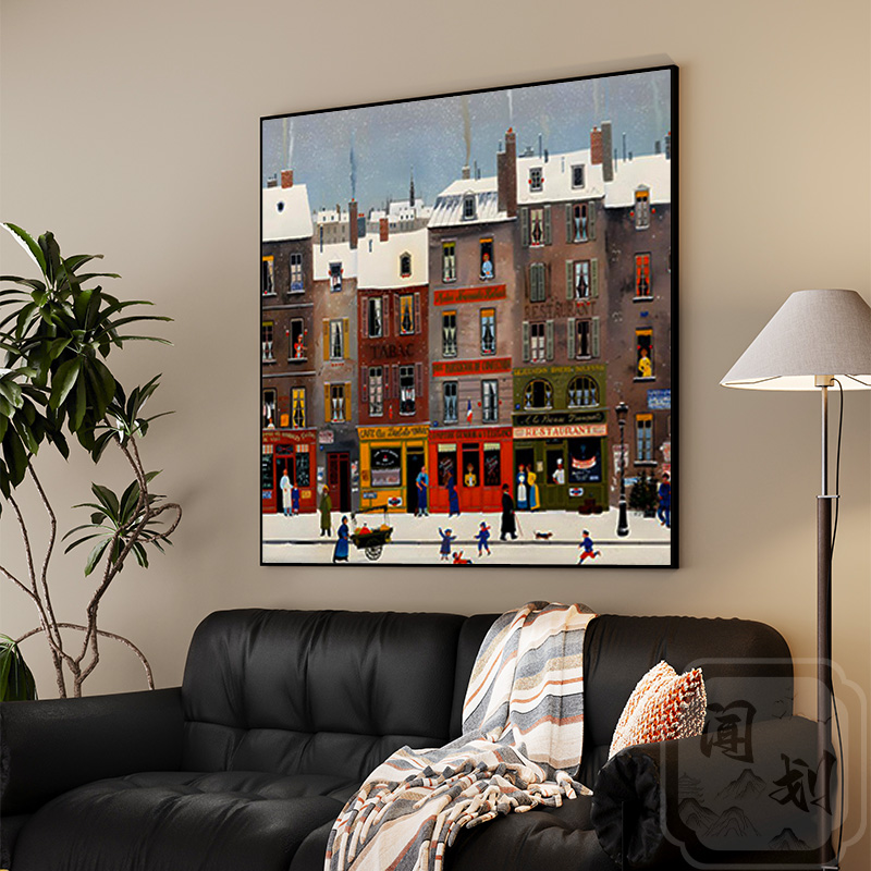 侘寂中古风挂画客餐厅方形装饰画卧室床头背景壁画玄关柜雪景摆画图片