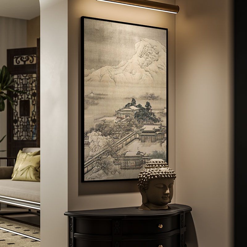 现代中古风客厅沙发背景装饰画卧室玄关壁画餐厅竖版挂画阁楼古画