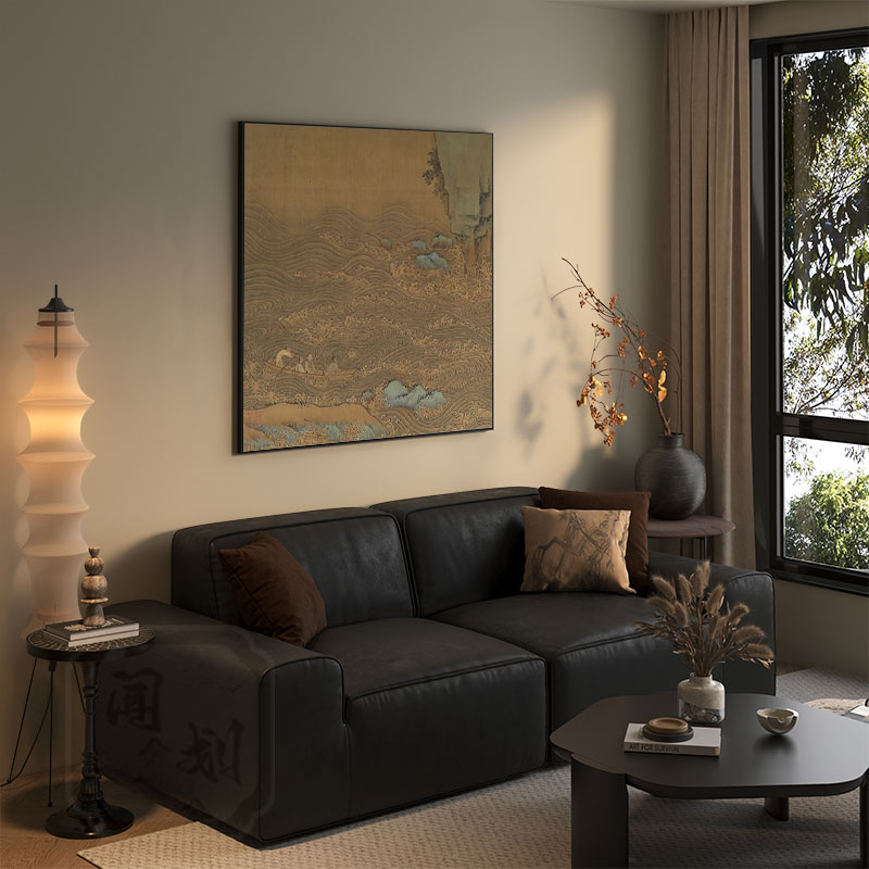 中古风客厅沙发背景装饰画卧室床头玄关壁画餐厅竖版挂画浪潮古画