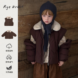 ryebread/黑面包童装 韩系小翻领男小童可拆卸衣袖保暖羽绒服 5冬