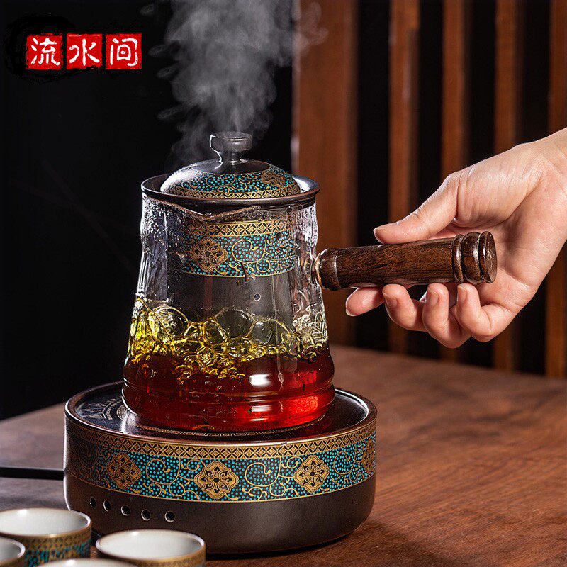 复古电陶炉煮茶器套装耐热玻璃蒸把烧水壶汽煮茶壶小型家用自动侧