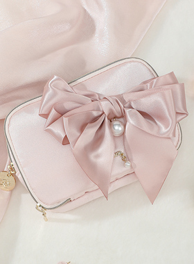 日本raiponce蝴蝶结便携随身口红收纳包化妆包纯色小号高级感迷你