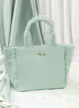 日本Raiponce 绿色波点 女士便当包 缎面保温午餐包女包礼物