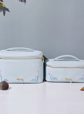 日本PU刺绣郁金香化妆包大容量2026新款手提便携大号化妆品收纳包