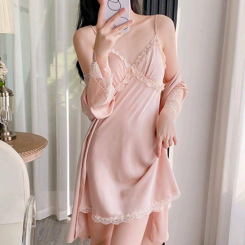 性感睡衣女款夏冰丝吊带睡裙带胸垫高级感2026年新款蕾丝睡袍套装