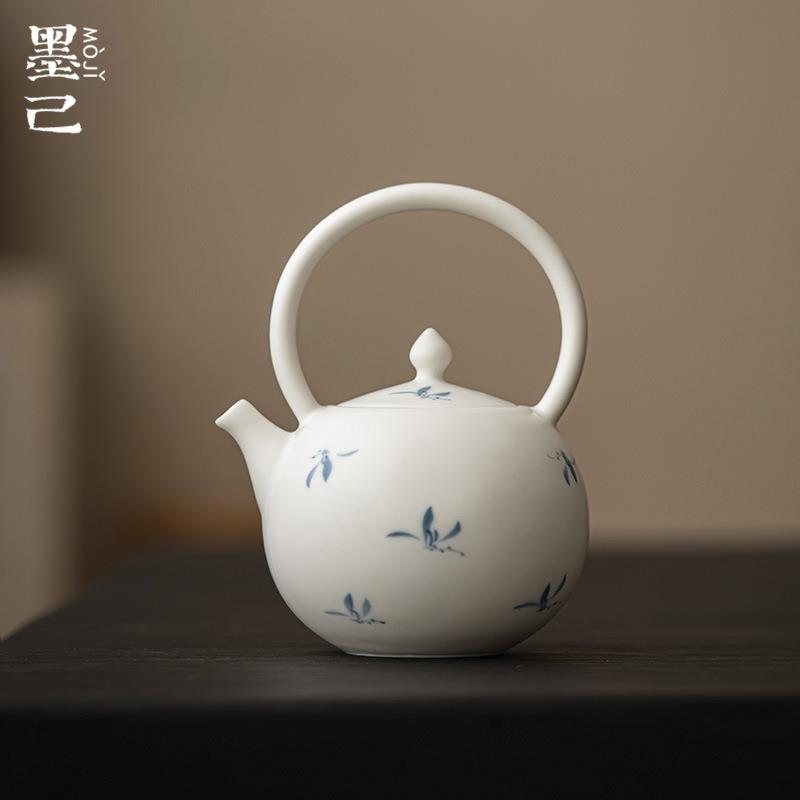 墨己哑光手绘秋水兰花提梁壶文人家用泡茶壶过滤功夫茶具日式茶壶