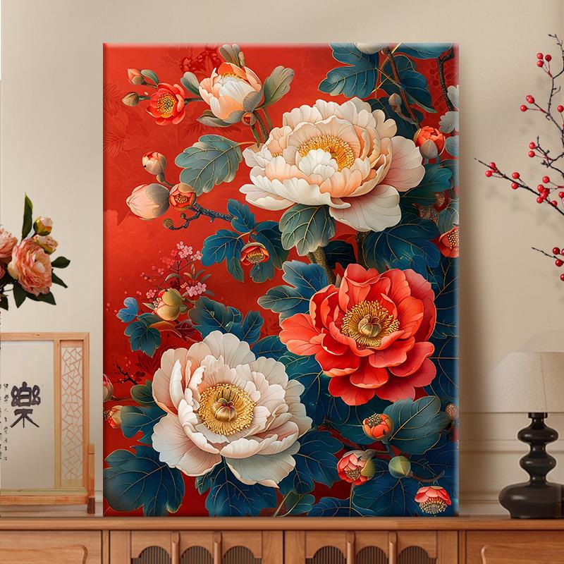 富贵吉祥|diy数字油画丙烯填充手绘手工牡丹花卉系减压油彩涂色画
