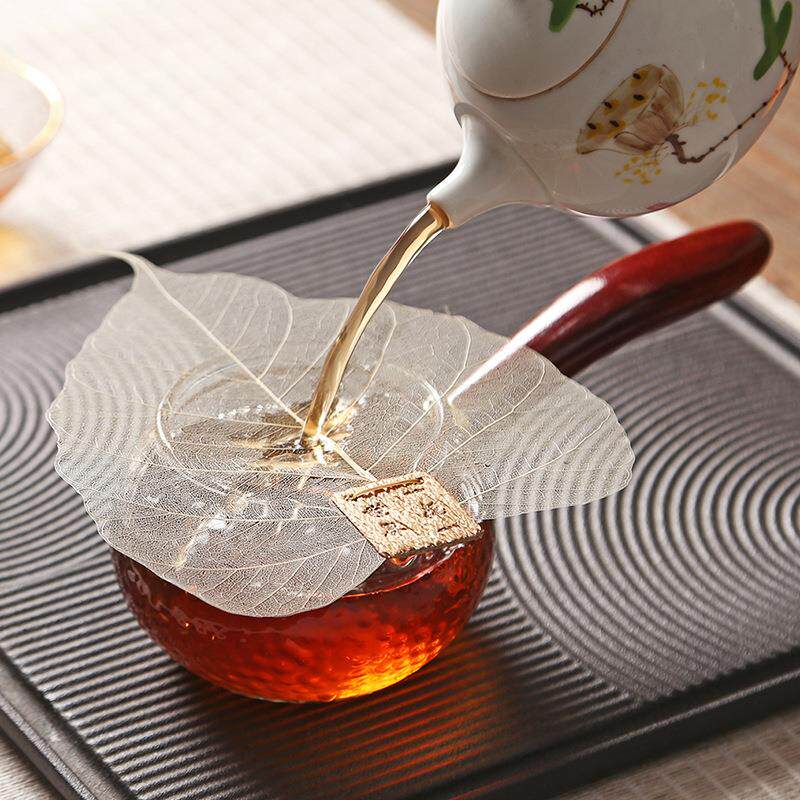 功夫茶具茶道配件纯铜银茶滤菩提叶漏斗过滤器创意茶杯茶叶茶漏网