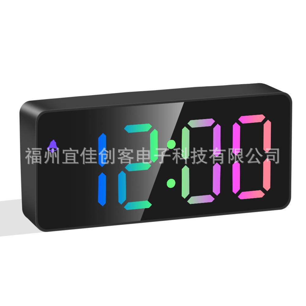 简约led电子钟数字时钟 创意七彩闹钟台式夜光钟表镜面床头钟
