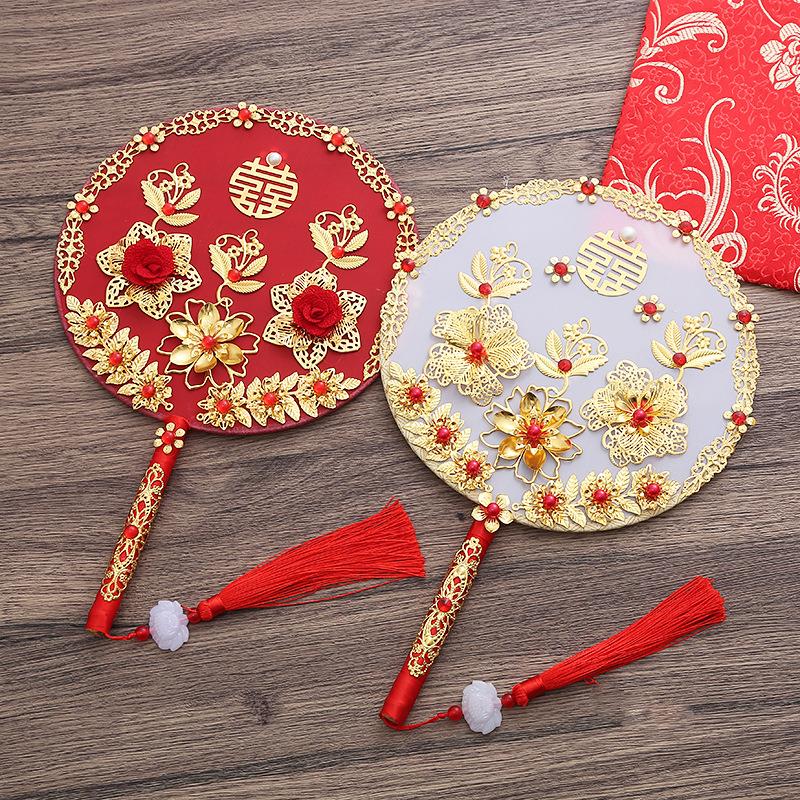 新款中式新娘手捧扇 秀禾团扇结婚闺蜜送礼喜扇 成品古风双喜扇子