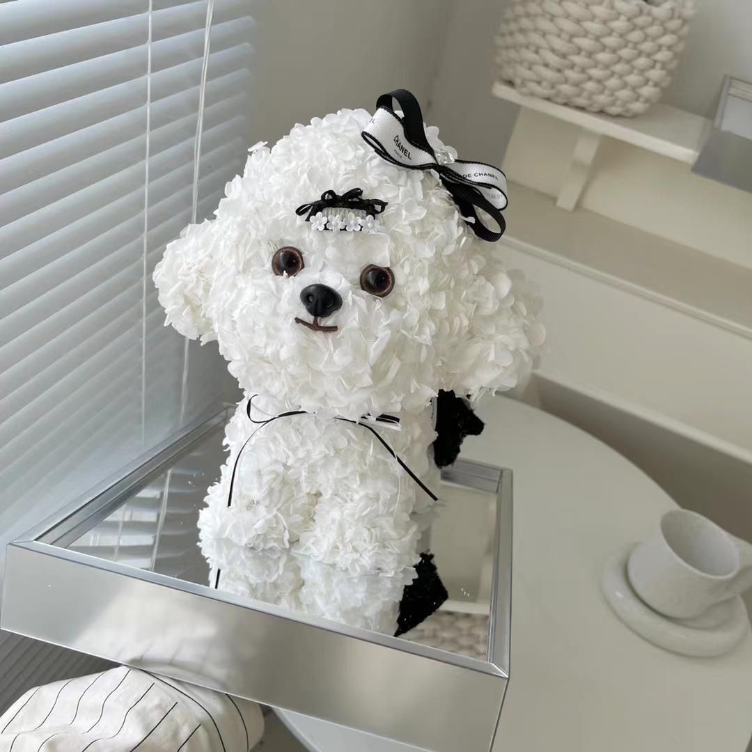 七夕节马尔济斯犬永生花可爱比熊狗狗绣球摆件礼盒求婚告白送女友