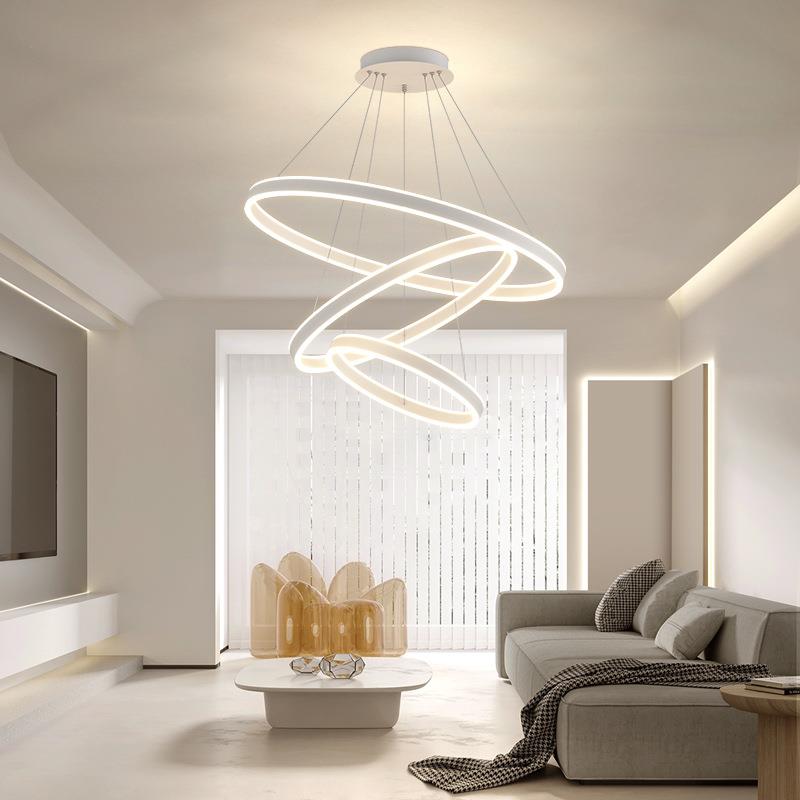 现代简约led灯客厅吊灯极简卧室灯创意圆环吊灯展厅酒店大堂吊灯