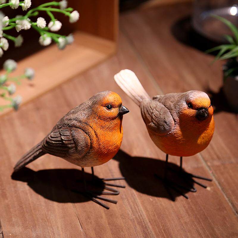田园树脂工艺品摆件仿真小鸟花园动物装饰品酒柜电视柜知更鸟摆设