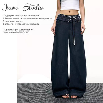 JIAMU美式弯刀原牛baggy jeans中性宽松阔腿牛仔裤男女廓形香蕉裤